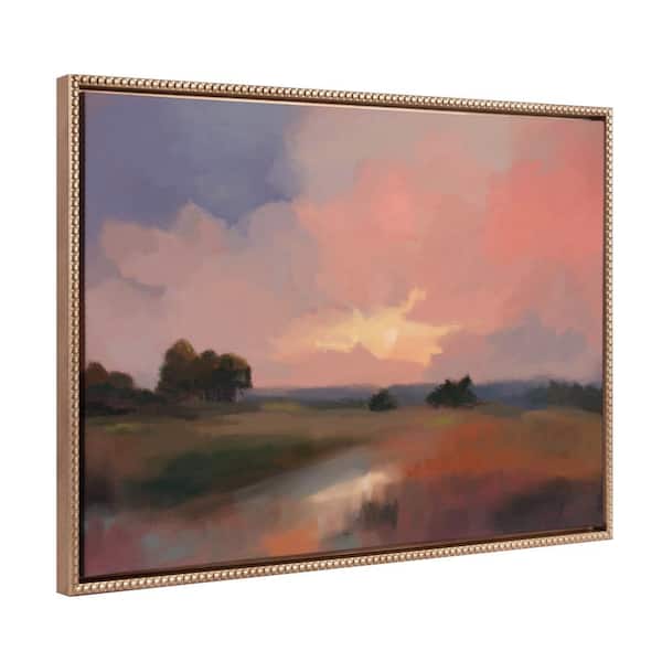 Kate and Laurel Modern Abstract Landscape Framed Canvas Wall Art 1-Piece Gold Framed Canvas Art Print, 23 in. x 33 in.
