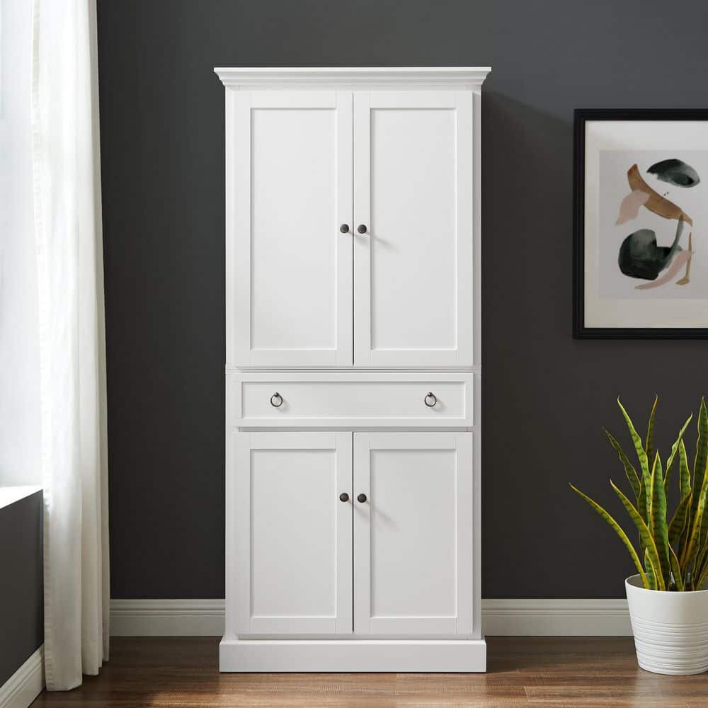 Winston Storage Pantry White - Crosley: Tall Double-Door Cabinet, 5 Shelves, Traditional Style