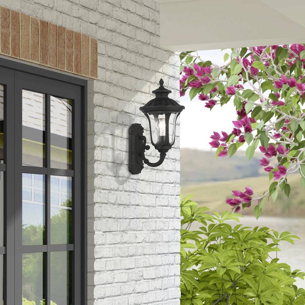 Oxford Black Aluminum Outdoor Wall Lantern with Clear Glass