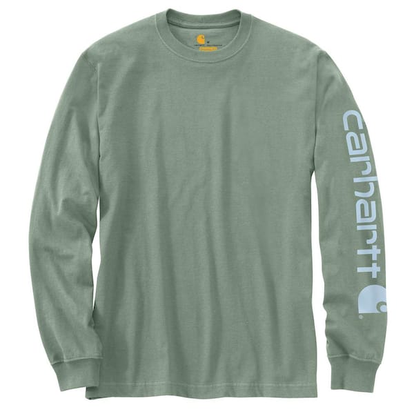 Carhartt Men's Medium Bontanic Green Cotton Signature Sleeve Logo Long Sleeve T-Shirt Original Fit
