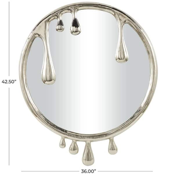 43 in. x 36 in. Drip Round Framed Silver Abstract Wall Mirror with Melting Designed Frame