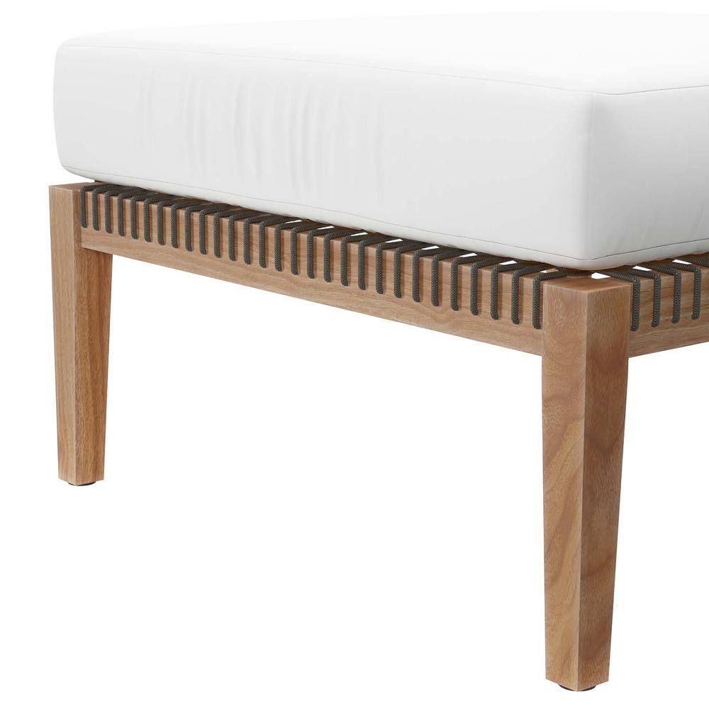 Clearwater Grade A Teak Wood Outdoor Ottoman with Gray White Cushion