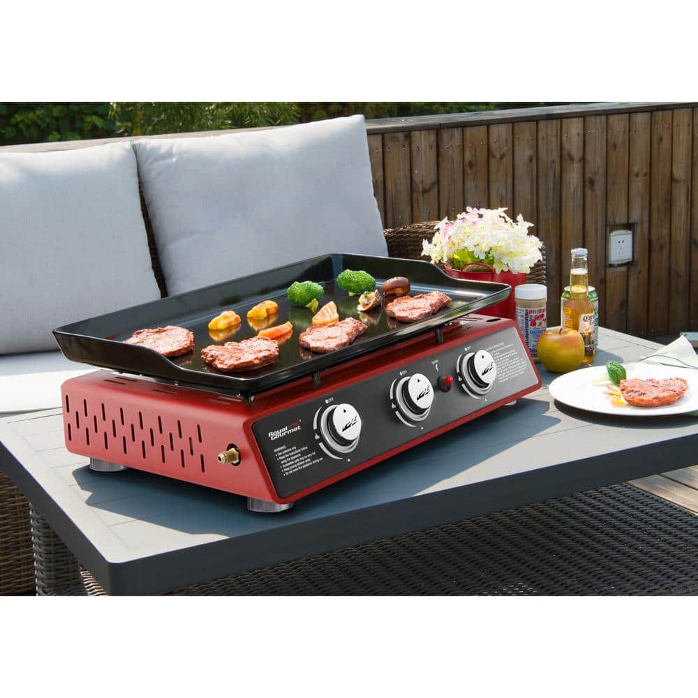 Red 24-Inch 3-Burner Portable Gas Grill Griddle