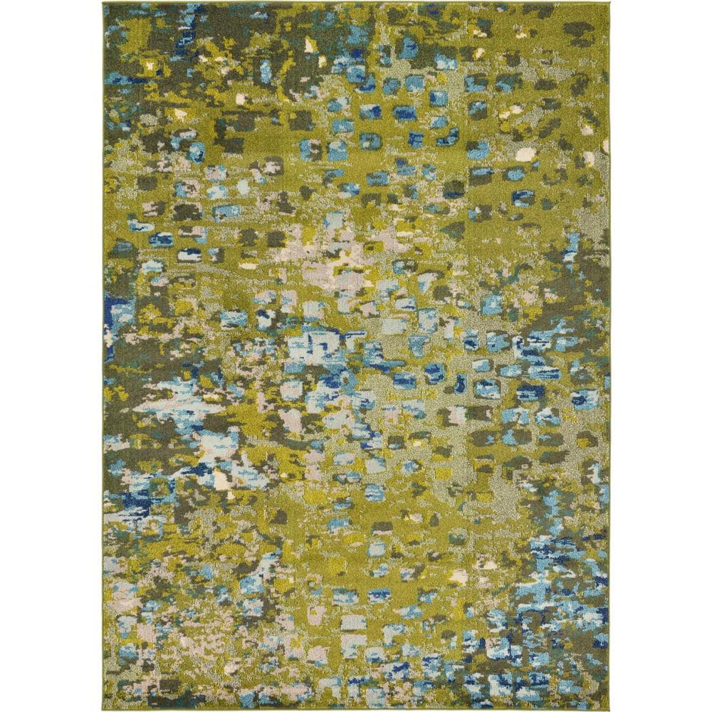 Green Abstract Easy Care Stain-Resistant Area Rug 7' x 10'
