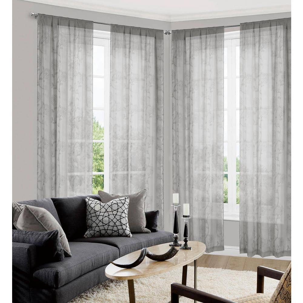 Home Maison Grey Floral Rod Pocket Room Darkening Curtain 38 In W X 84 In L Set Of 2 Lorgy12 15481 The Home Depot