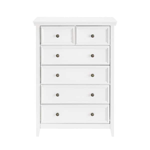 6-Drawer Cabinet in Modern Design: White Clothes Storage for Living Room with Farmhouse Aesthetic