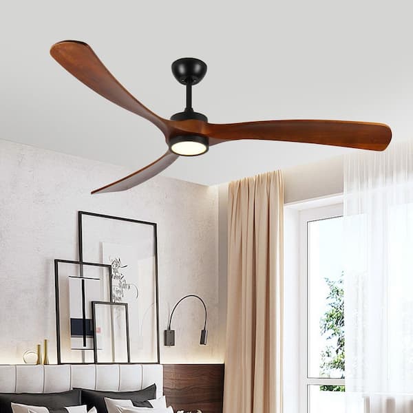 72 in. Black 3 Wood Blades Downrod Standard Ceiling Fan with Full Spectrum LED Light and Remote Included