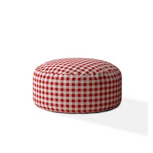 Red Cotton Round Pouf 20 in. x 24 in. x 24 in. Ottoman