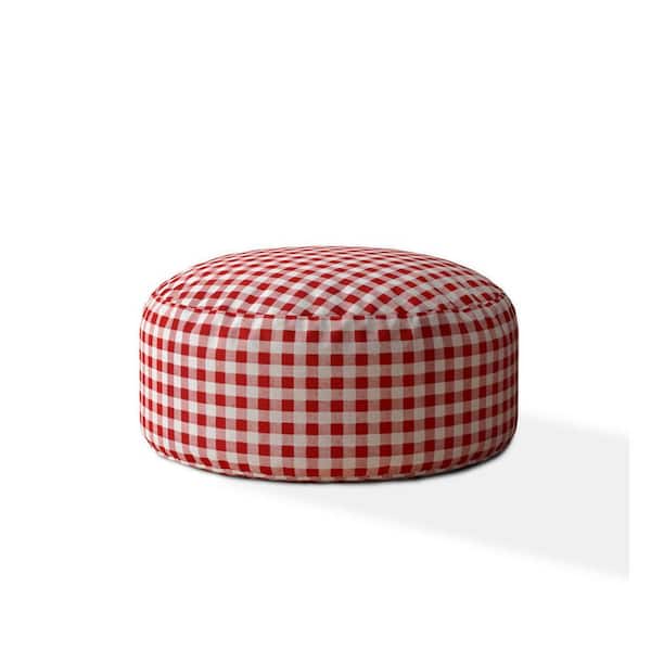 HomeRoots Red Cotton Round Pouf 20 in. x 24 in. x 24 in. Ottoman