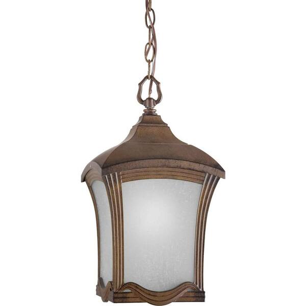 Forte Lighting 1-Light Outdoor Rustic Sienna Pendant with White Linen Glass Panels
