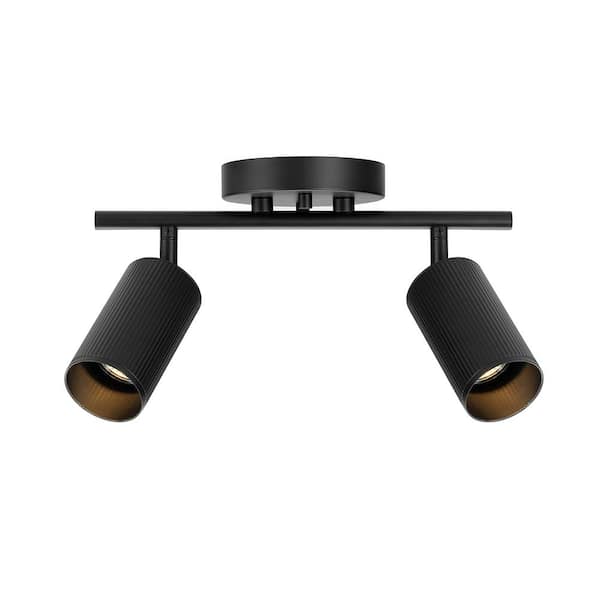 Globe Electric 2 ft. 2-Light Matte Black Hard Wired Track Lighting Kit with Ribbed Detailing Shades and Pivoting Cylinder Track Heads