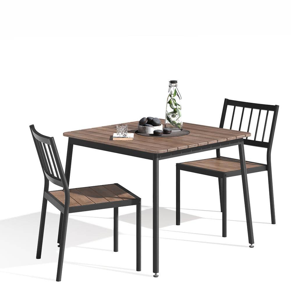 Zinus Savannah Black Aluminum and Bamboo Outdoor Bistro Dining 3 Piece