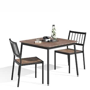 Savannah Black Aluminum and Bamboo Outdoor Bistro Dining 3 Piece Set