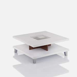 Jessa 32 in. White Medium Rectangle Wood Coffee Table with Shelf