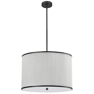 Prudy 4-Light Matte Black Shaded Pendant Light with White Fabric Shade