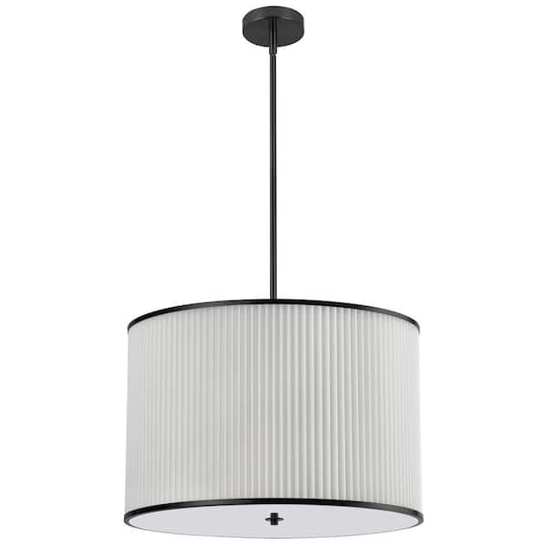 Dainolite Prudy 4-Light Matte Black Shaded Pendant Light with White Fabric Shade