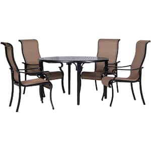 Brigantine 5-Piece Aluminum Outdoor Dining Set with 4 Sling Chairs and a 50 in. Round Cast-Top Table