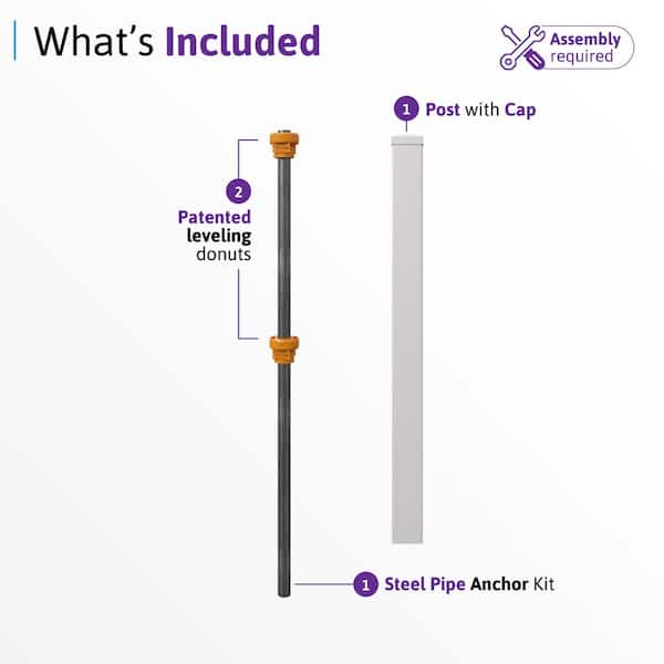 WamBam Fence No-Dig White Vinyl Fence Post with Pipe Anchor & Cap - 4ft