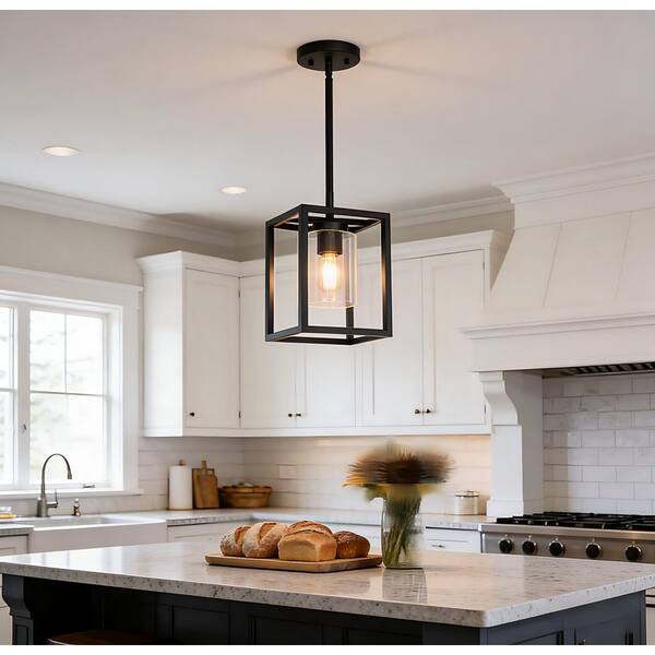 6.7 in. 1-Light American Vintage Cage Pendant Light with Clear Glass Shade E26 for Kitchen Island No Bulb Included