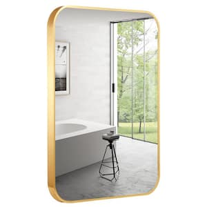 32 in. L x 24 in. H Rectangular Gold Bathroom Wall Mount Vanity Mirror with Rust Resistant Rounded Aluminum Metal Frame