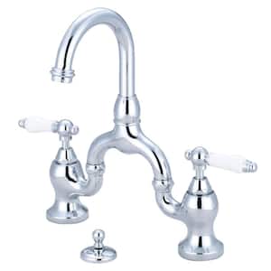 English Country Bridge 8 in. Widespread 2-Handle Bathroom Faucet with Brass Pop-Up in Polished Chrome