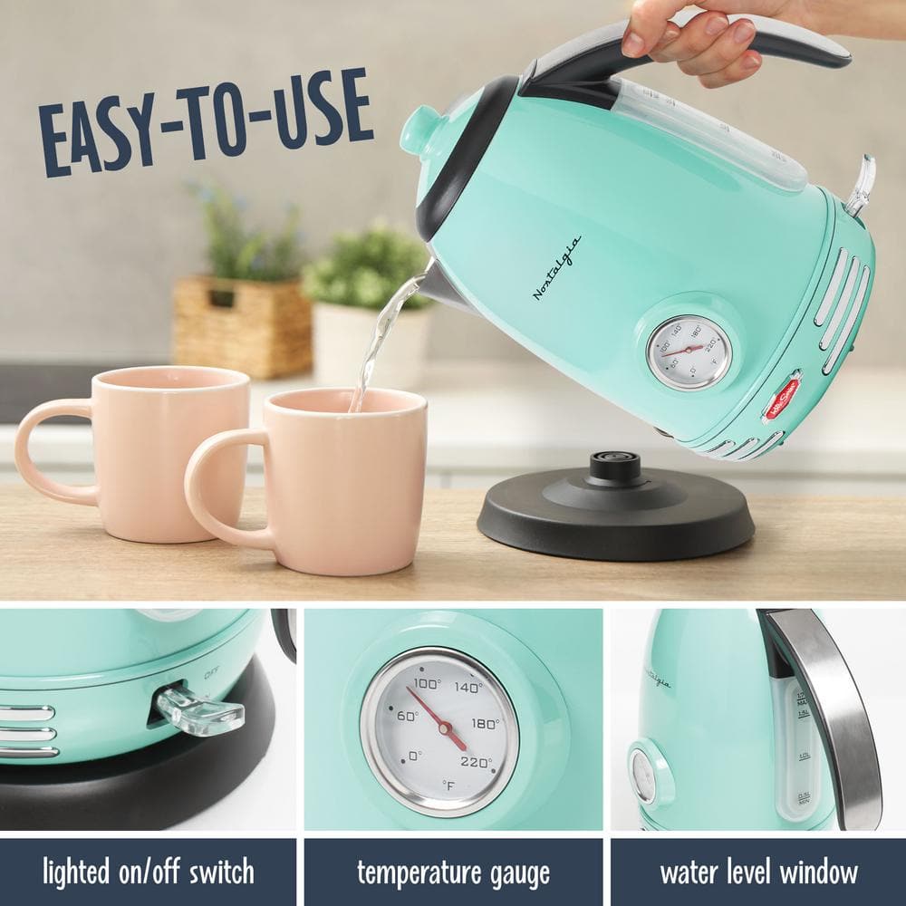 Aqua Retro 1.7-Liter Stainless Steel Electric Kettle with Thermostat