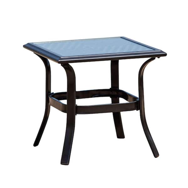 Brown Square Wicker 18.9 in. Outdoor Side Table with Tempered Glass Top