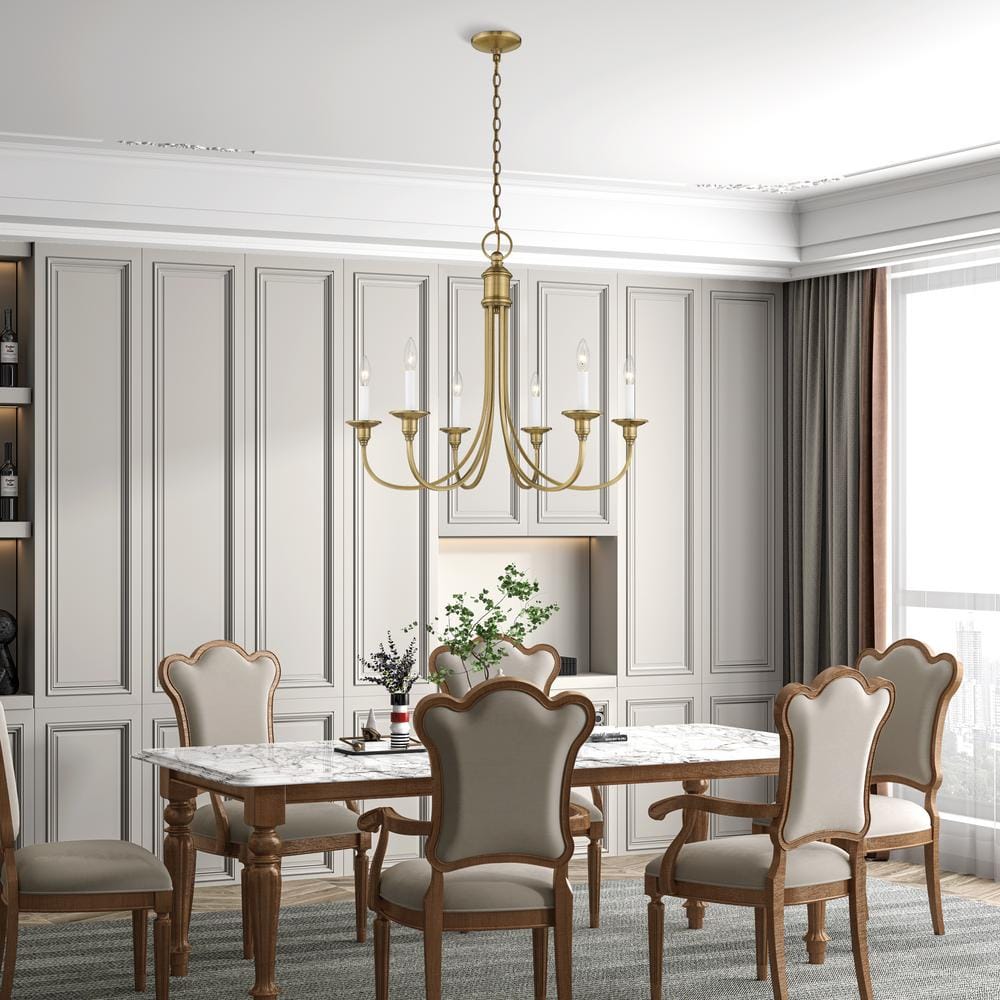 Antique Brass 6-Light Candle Chandelier