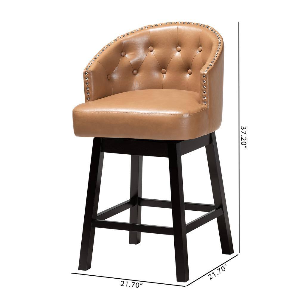 Theron Tan Faux Leather and Espresso Wood Swivel Counter Stool Set