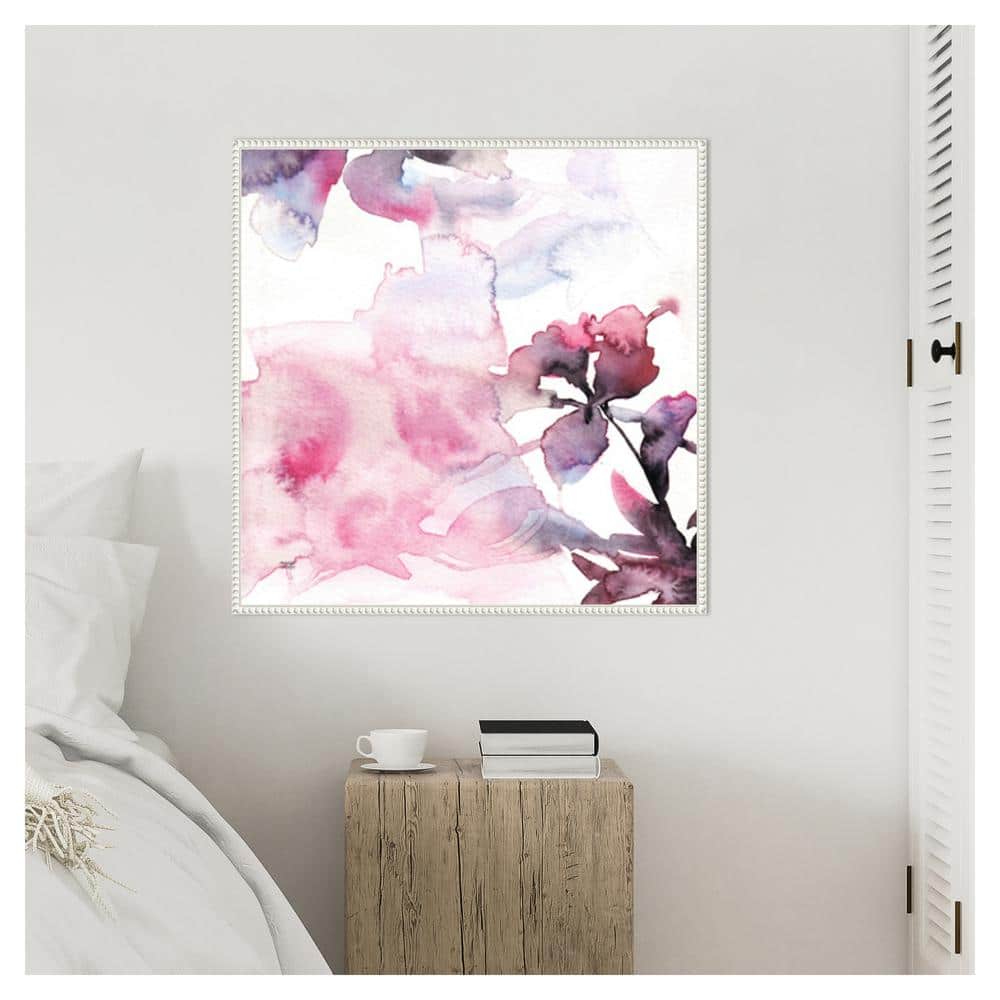 Watercolor Floral Pink Purple Abstract Canvas with White Frame