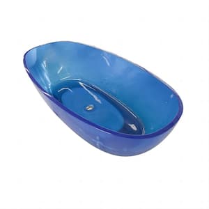 65 in. x 33.3 in. Stone Resin Oval Soaking Bathtub with Center Drain in Blue