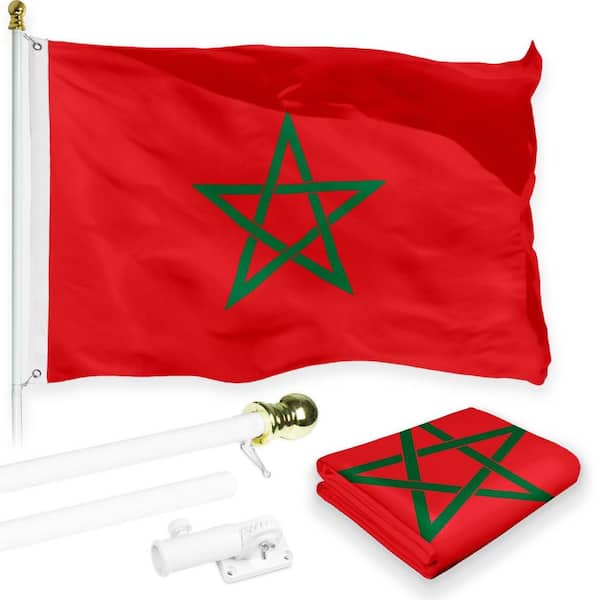 3 ft. x 5 ft. Printed 150D Polyester Morocco Moroccan Flag with Brass Grommets & 6 ft. Tangle-Free Spinning Flagpole