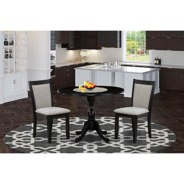 East West Furniture 3-Piece Wirebrushed Black Solid Wood Top - Dining Room Set with Dropleaf - Seats-4