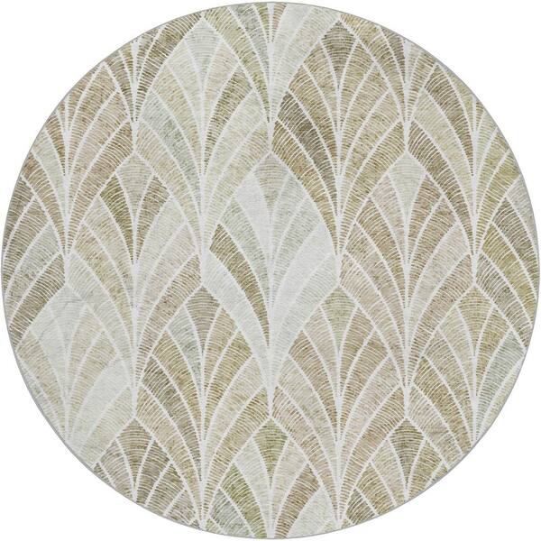 Dream Shag Premium Machine Washable Abstract ADS851 Khaki 8 ft. x 8 ft. Round Rug
