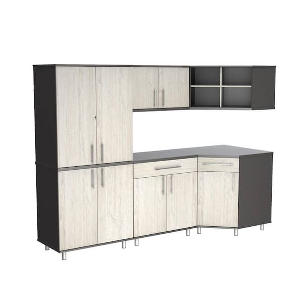 Inval KRATOS 94.50 in. W x 70.9 in. H x 19.6 in. D 15 Shelves 5-Piece Wood Kitchen Freestanding Cabinet in Chantilly/Dark Gray