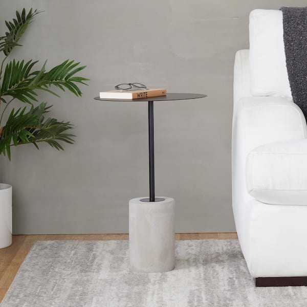 Lumisource Symbol 15.75 in. Concrete and Round Black Metal Top End Table