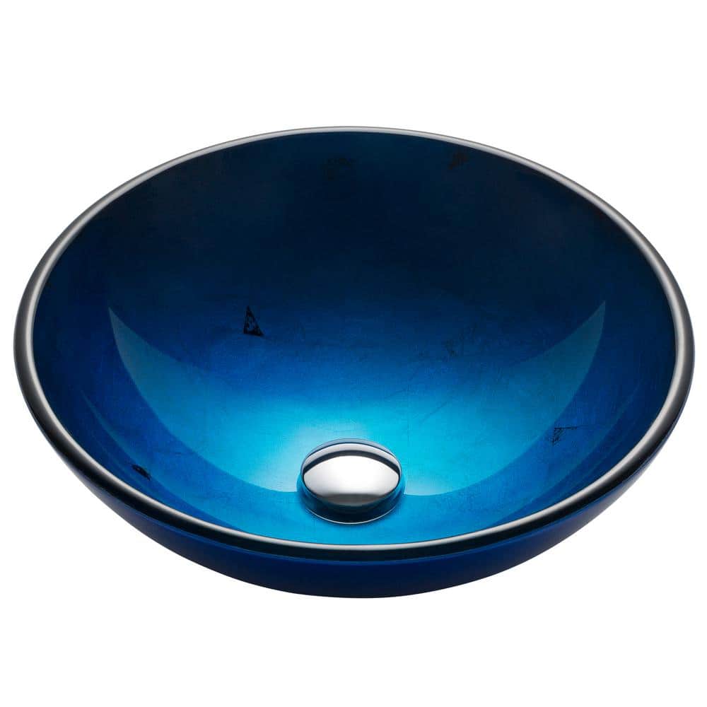 17'' Blue Glass Round Vessel Bathroom Sink