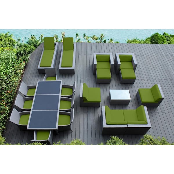 Gray 20-Piece Wicker Patio Combo Conversation Set with Sunbrella Macaw Cushions