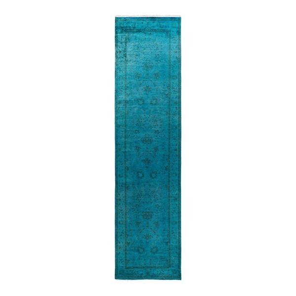 Overdyed Blue 2 ft. x 10 ft. Solid Wool Indoor Runner Rug