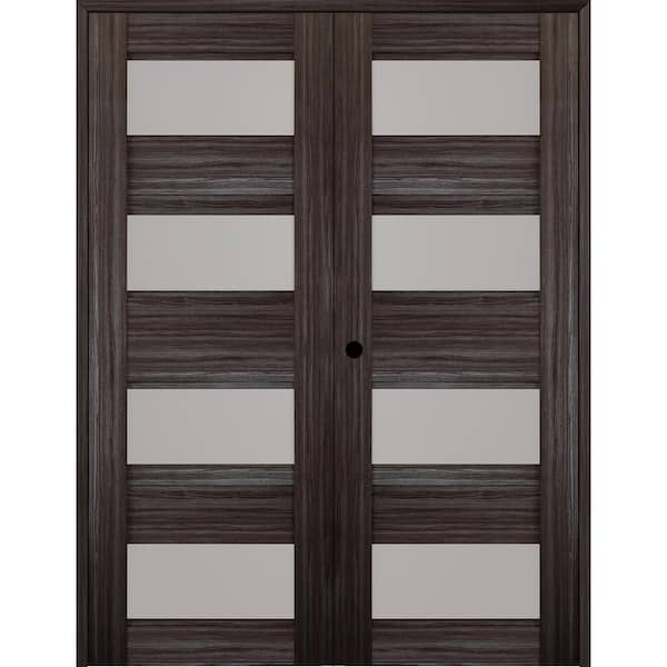 Belldinni Della 56 in. x 84 in. Right Hand Active 4-Lite Frosted Glass Gray Oak Wood Composite Double Prehung Interior Door