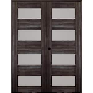 Della 64 in. x 84 in. Right Hand Active 4-Lite Frosted Glass Gray Oak Wood Composite Double Prehung Interior Door