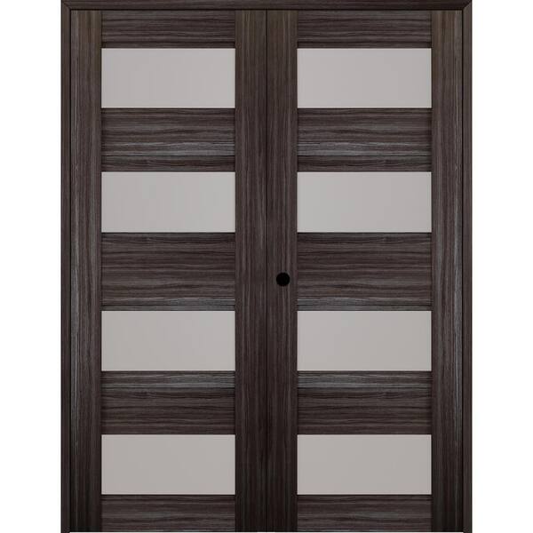 Belldinni Della 48 in. x 96 in. Right Hand Active 4-Lite Frosted Glass Gray Oak Wood Composite Double Prehung Interior Door