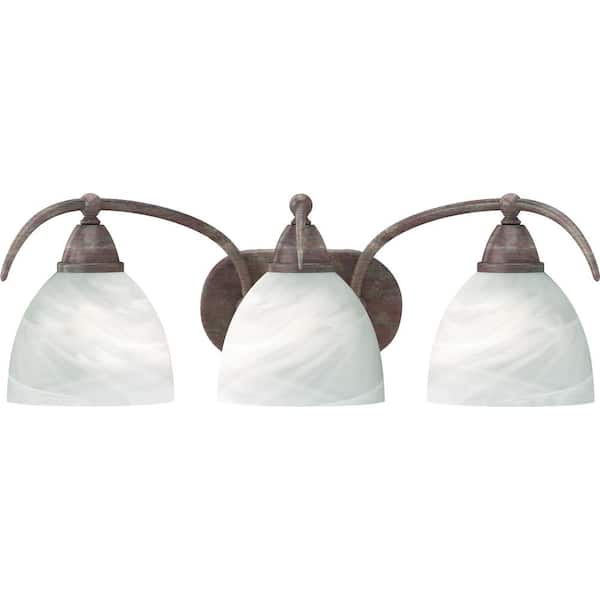 Volume Lighting Kora 22.75 in. 3-Light Prairie Rock Indoor Vanity Light with Alabaster Glass Shades