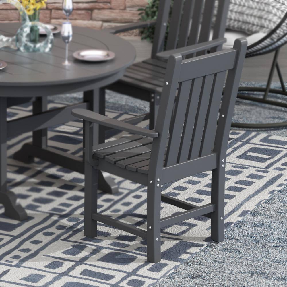 Gray HDPE Square Arm Outdoor Dining Chair