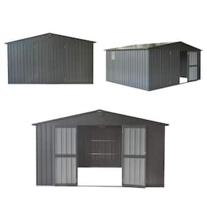 11 ft. W x 9 ft. D Outdoor Metal Shed Tool Storage Room with Steel Frame, Windows, Lockable Door, Dark Gray (99 sq. ft.)