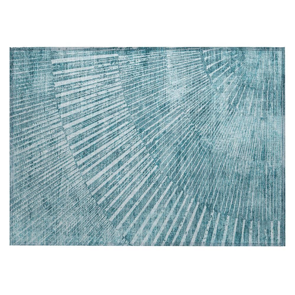 Teal Geometric Flat Woven Machine Washable Area Rug