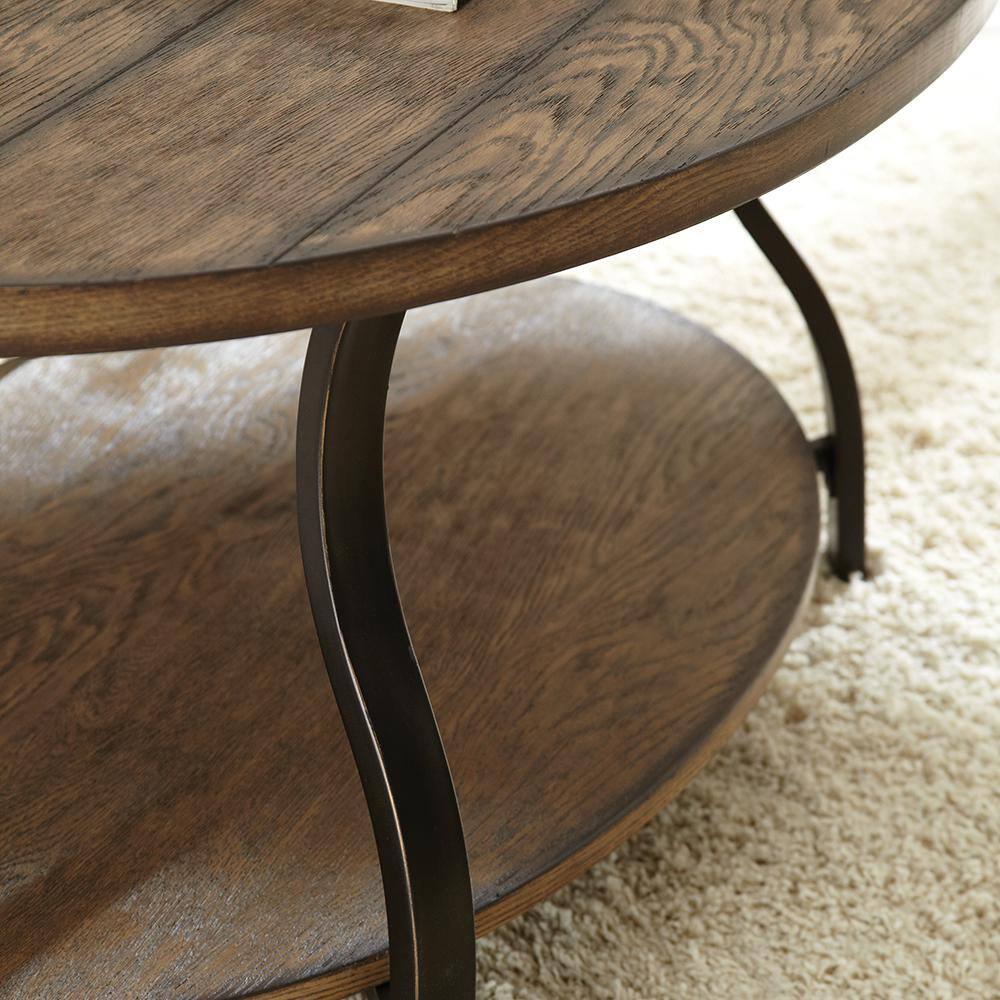 Denise Light Oak and Metal Oval Coffee Table with Shelf