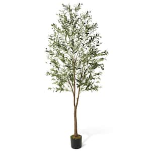 7 ft. Green Olive Artificial Tree, Faux Plant in Pot, Faux Olive Branch and Fruit with Dried Moss for Indoor Home Office