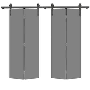 24 in. x 80 in. Light Gray Smooth Flush Hardboard Hollow Core Composite Bi-Fold Barn Door with Sliding Hardware Kit