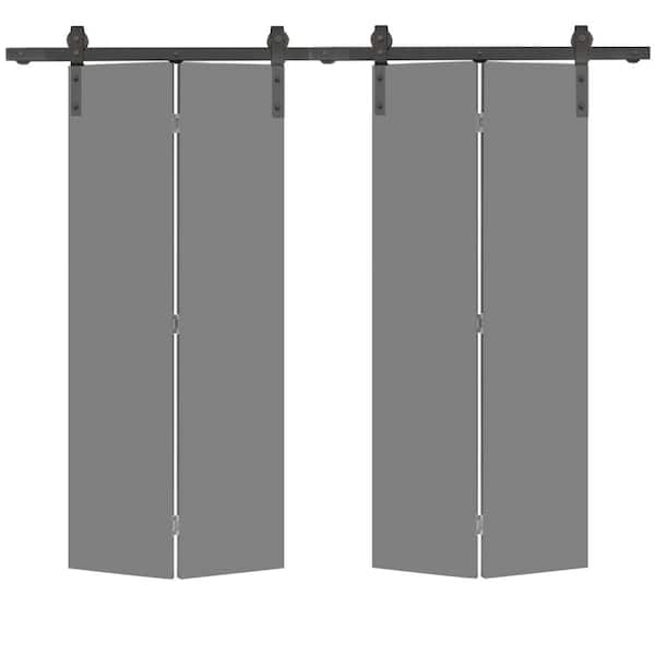 CALHOME 24 in. x 80 in. Light Gray Smooth Flush Hardboard Hollow Core Composite Bi-Fold Barn Door with Sliding Hardware Kit